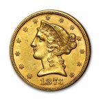 1873 $5 Liberty Gold Half Eagle Closed 3 AU