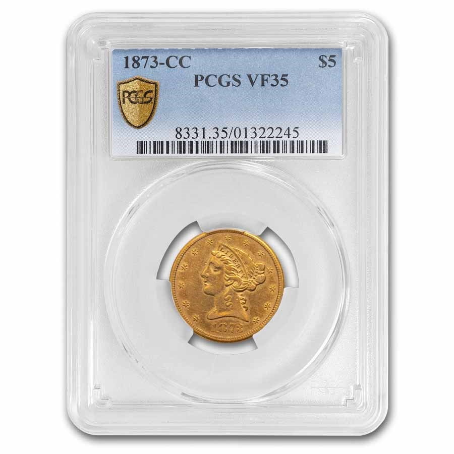 1873-CC $5 Liberty Gold Half Eagle VF-35 PCGS
