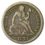 1873 Liberty Seated Dime No Arrows Open 3 Fine
