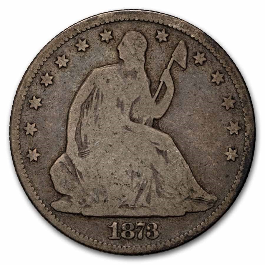 1873 Liberty Seated Half Dollar No Arrows Closed 3 VG