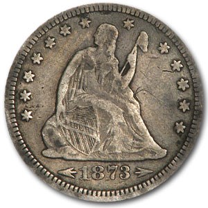 1873 Liberty Seated Quarter w/arrows VF