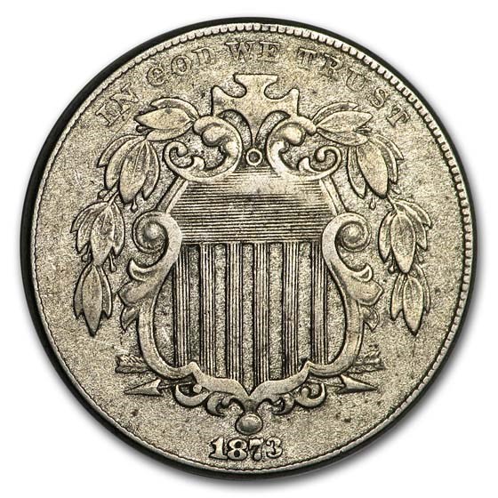 1873 Shield Nickel Open 3 XF