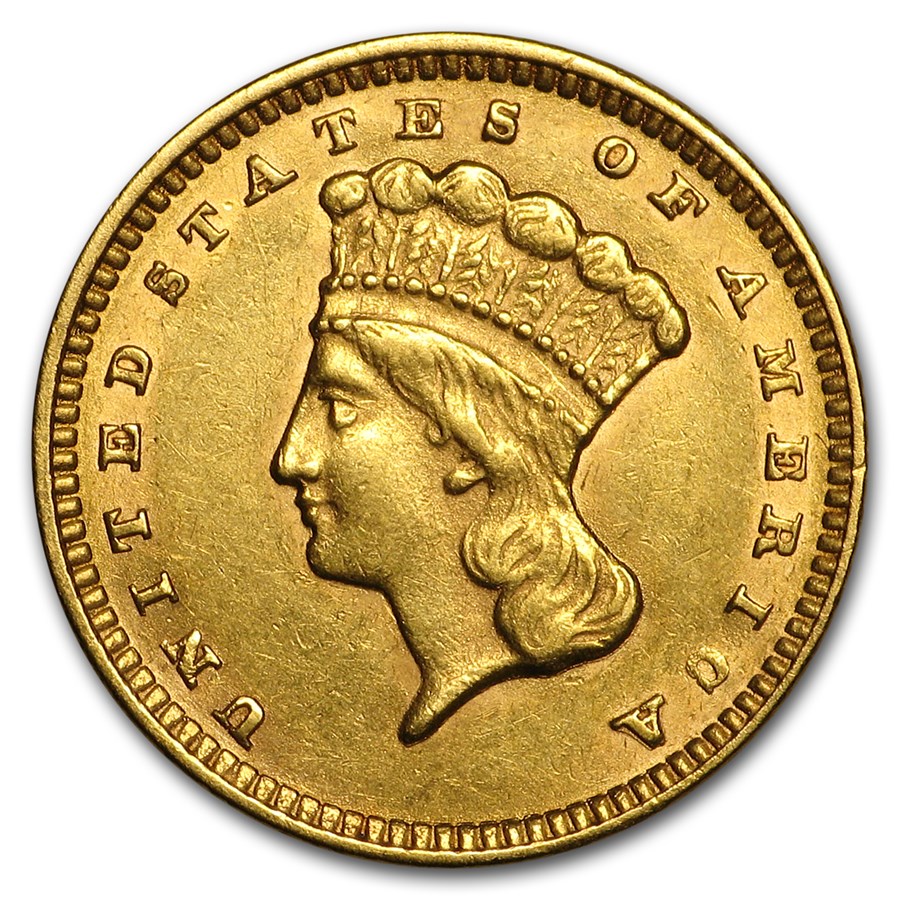 1874 $1 Indian Head Gold Dollar AU