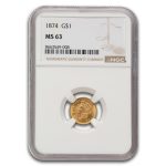 1874 $1 Indian Head Gold MS-63 NGC