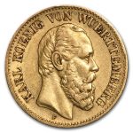1874-1888 Germany Gold 10 Marks Württemberg Karl Avg Circ