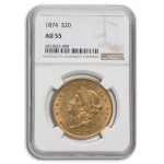 1874 $20 Liberty Gold Double Eagle AU-55 NGC