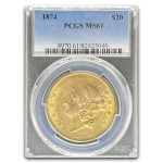 1874 $20 Liberty Gold Double Eagle MS-61 PCGS