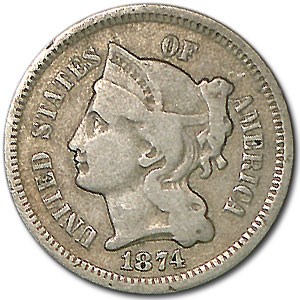 1874 3 Cent Nickel Fine
