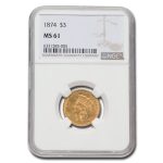1874 $3 Gold Princess MS-61 NGC