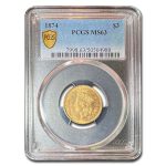 1874 $3 Gold Princess MS-63 PCGS
