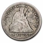 1874 Liberty Seated Quarter VG