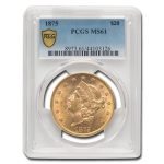1875 $20 Liberty Gold Double Eagle MS-61 PCGS