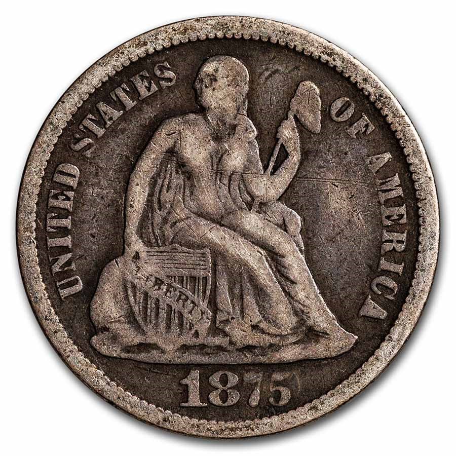 1875-CC Liberty Seated Dime CC Below Bow VF