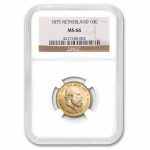 1875 Netherlands Gold 10 Gulden MS-66 NGC
