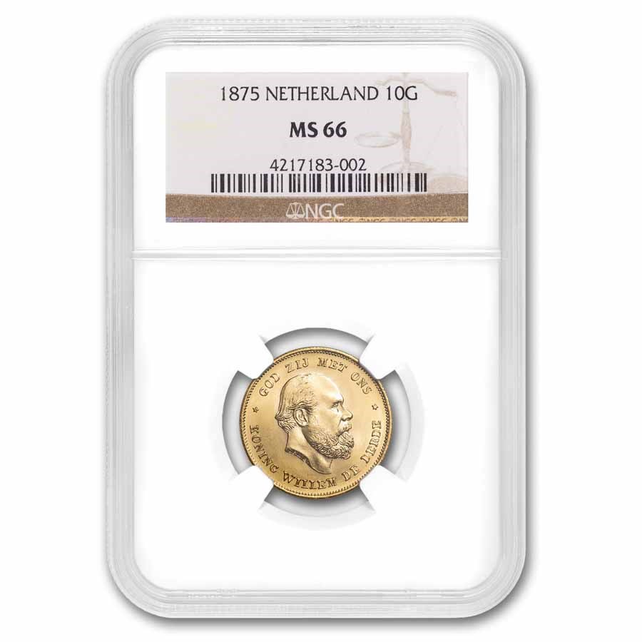1875 Netherlands Gold 10 Gulden MS-66 NGC