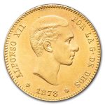 1876-1880 Spain Gold 25 Pesetas Alfonso XII BU