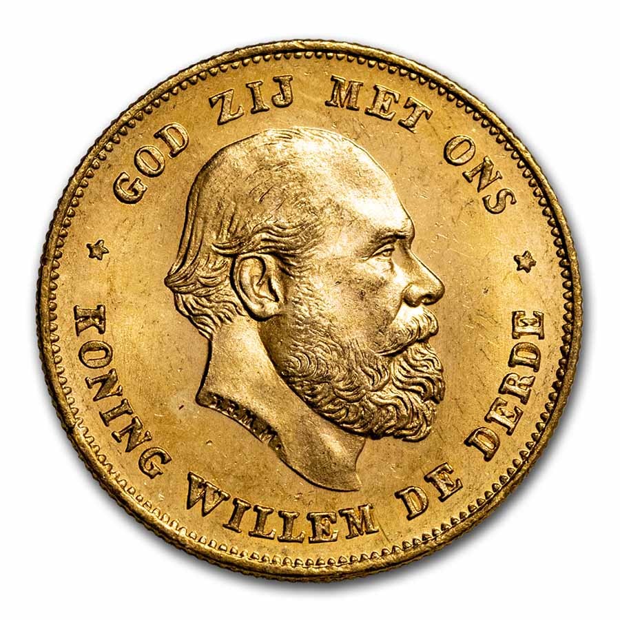 1876-1889 Netherlands Gold 10 Guilders William III BU (Random)