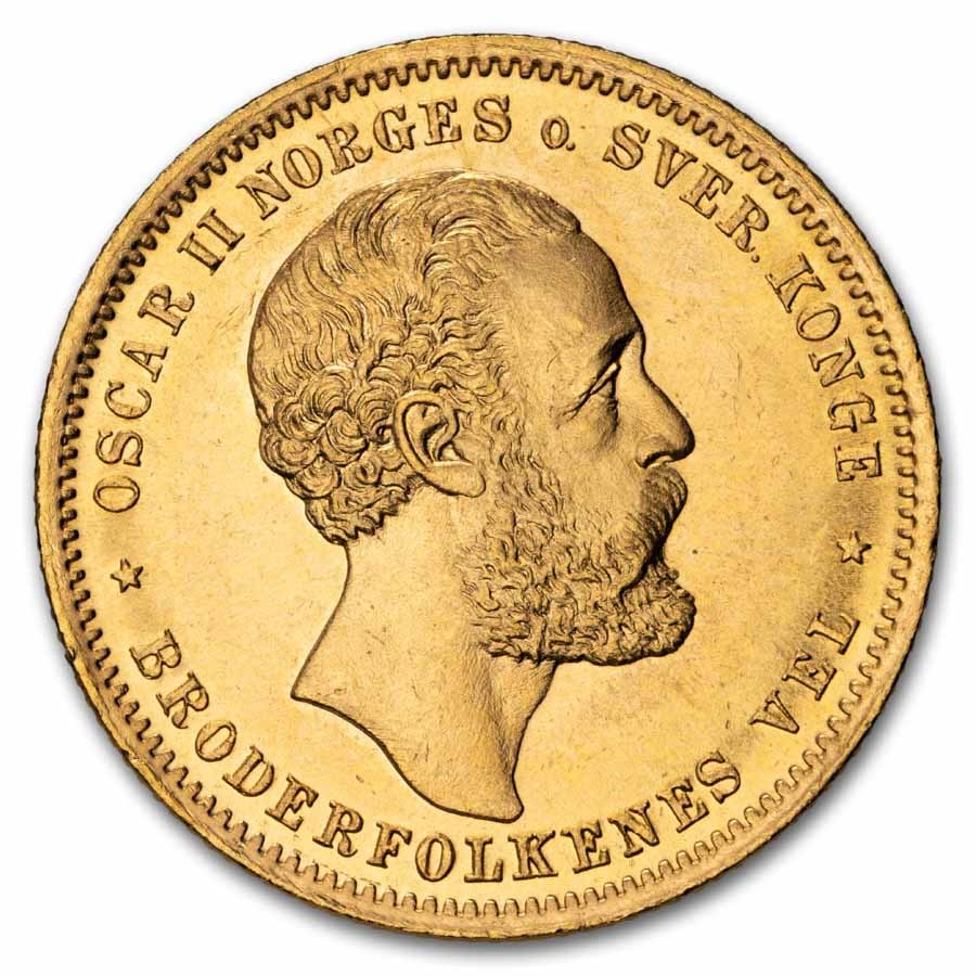 1876-1902 Norway Gold 20 Kroner Oscar II (Random) BU