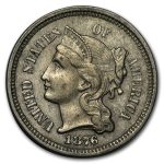1876 3 Cent Nickel AU