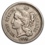 1876 3 Cent Nickel XF