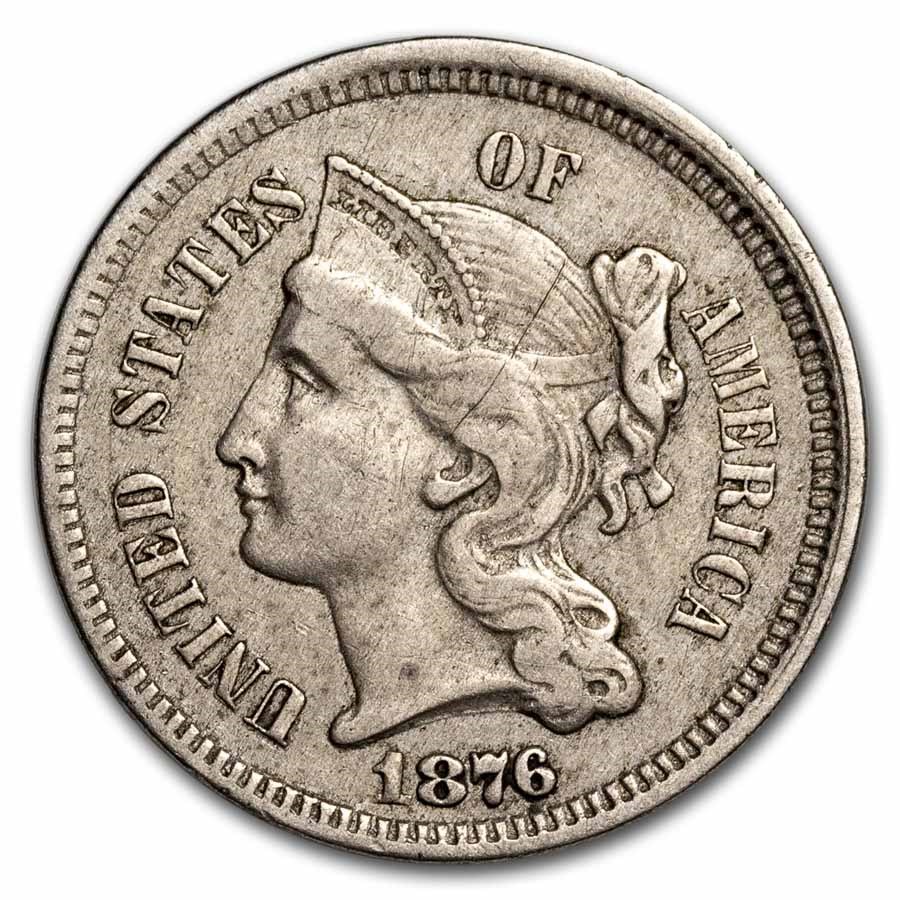1876 3 Cent Nickel XF