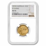 1876-M Australia Gold Sovereign Young Victoria AU-55