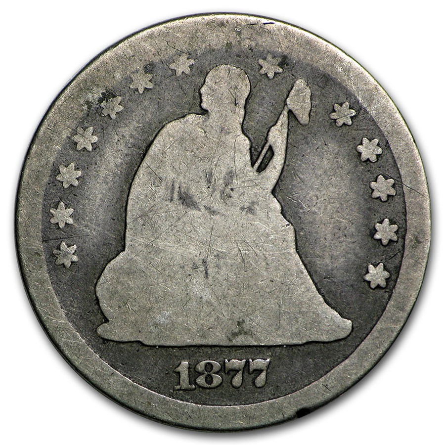 1877-CC Liberty Seated Quarter AG