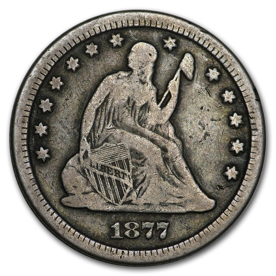 1877-CC Liberty Seated Quarter VF