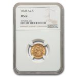 1878 $2.50 Liberty Gold Quarter Eagle MS-61 NGC