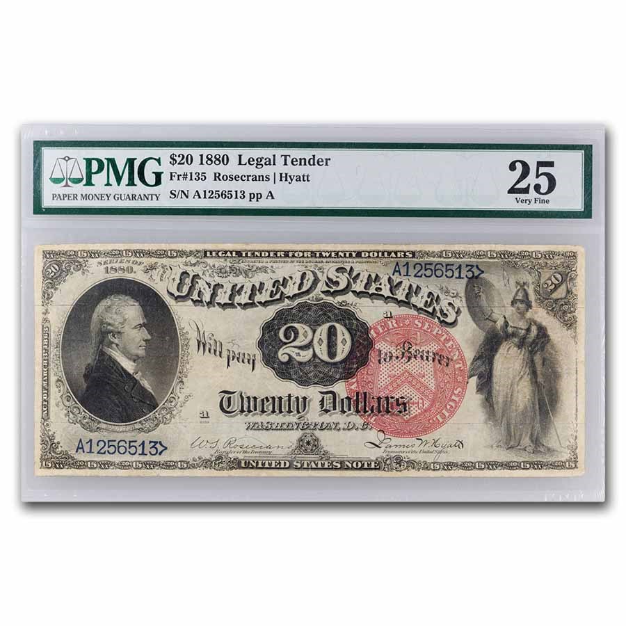 1880 $20 Legal Tender Alexander Hamilton VF-25 PMG (Fr#135)