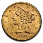 1881-S $5 Liberty Gold Half Eagle AU