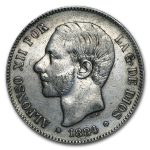1882-1885 Spain Silver 5 Pesetas Avg Circ