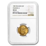 1882 Belgium Gold 20 Francs Leopold II MS-64 NGC (Position A)