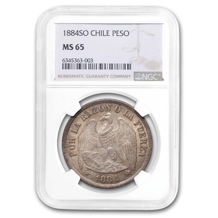 1884-So Chile Silver Peso MS-65 NGC