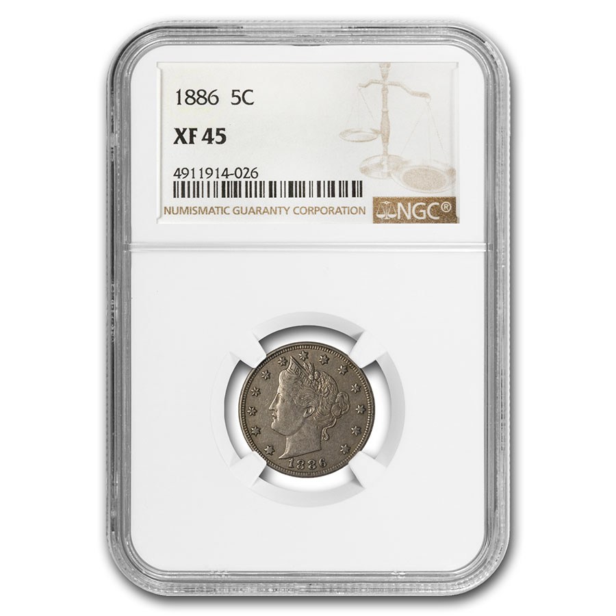 1886 Liberty Head V Nickel XF-45 NGC