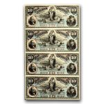 1887 Uruguay 10 Pesos 4 Uncut Sheet