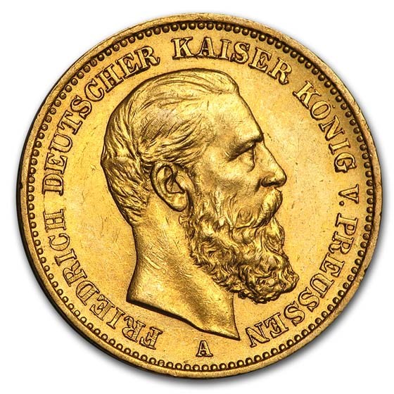 1888 Germany Gold 20 Marks Prussia Friedrich III BU