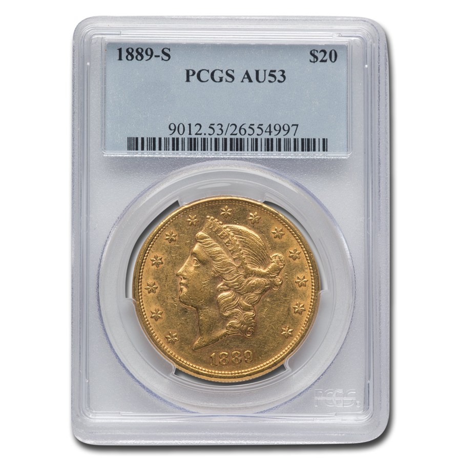 1889-S $20 Liberty Gold Double Eagle AU-53 PCGS
