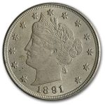 1891 Liberty Head V Nickel AU