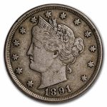1891 Liberty Head V Nickel VF