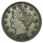 1891 Liberty Head V Nickel XF