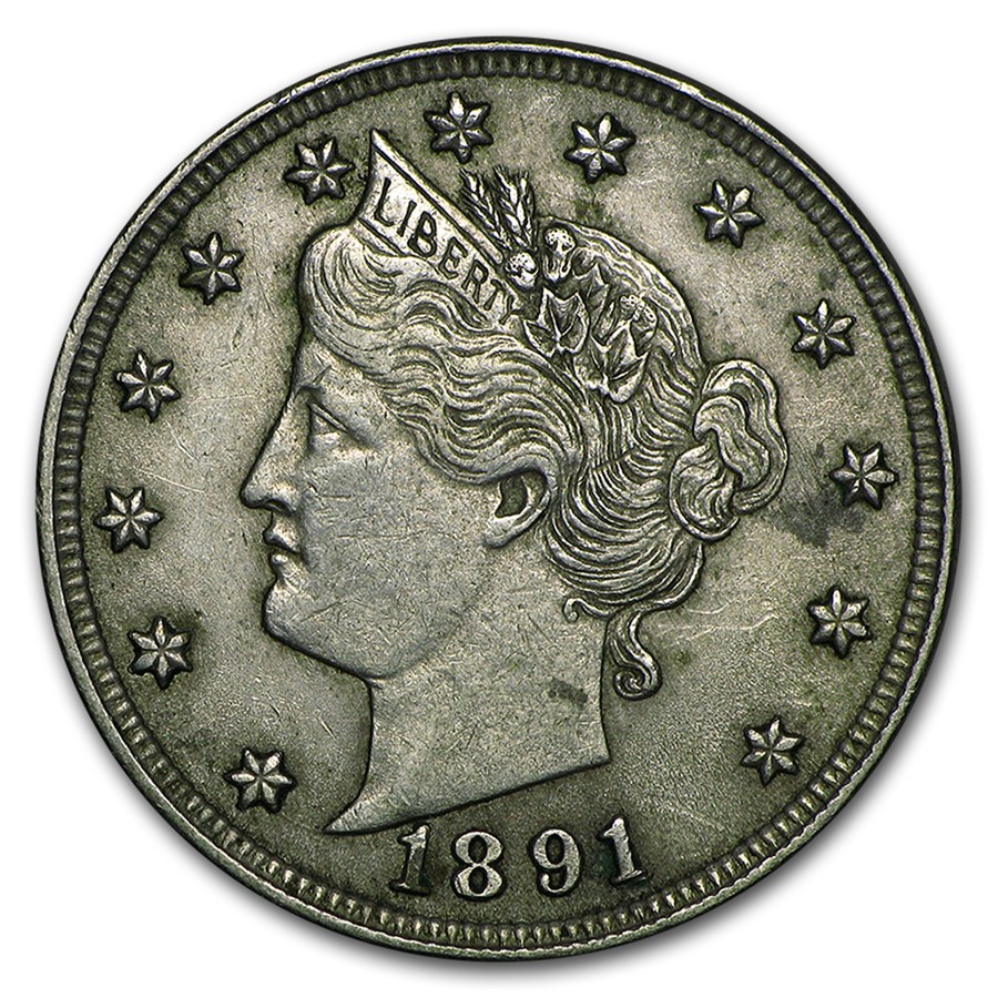 1891 Liberty Head V Nickel XF