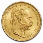 1892 Austria Gold 8 Florin/20 Francs BU