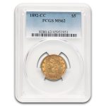 1892-CC $5 Liberty Gold Half Eagle MS-62 PCGS