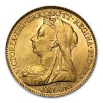 1893-1901 Great Britain Gold Half Sov. Victoria Veil Head BU