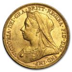 1893-1901 Great Britain Gold Sovereign Victoria Veil Head AU