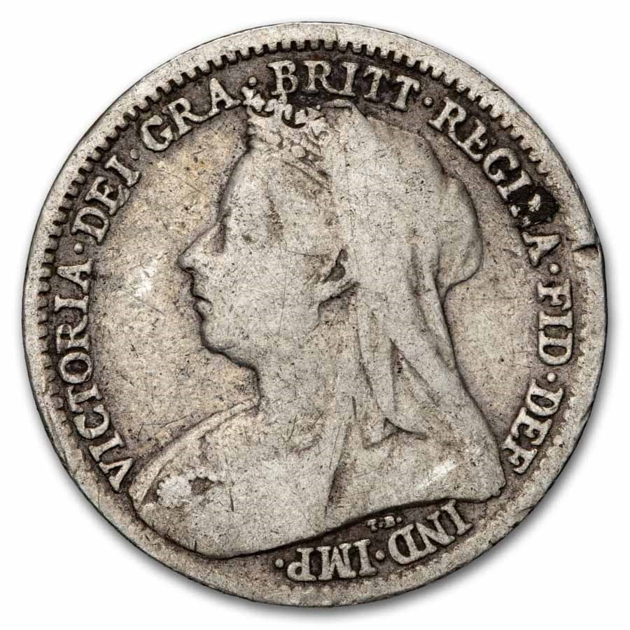 1893-1901 Great Britain Silver 3 Pence Victoria Avg Circ