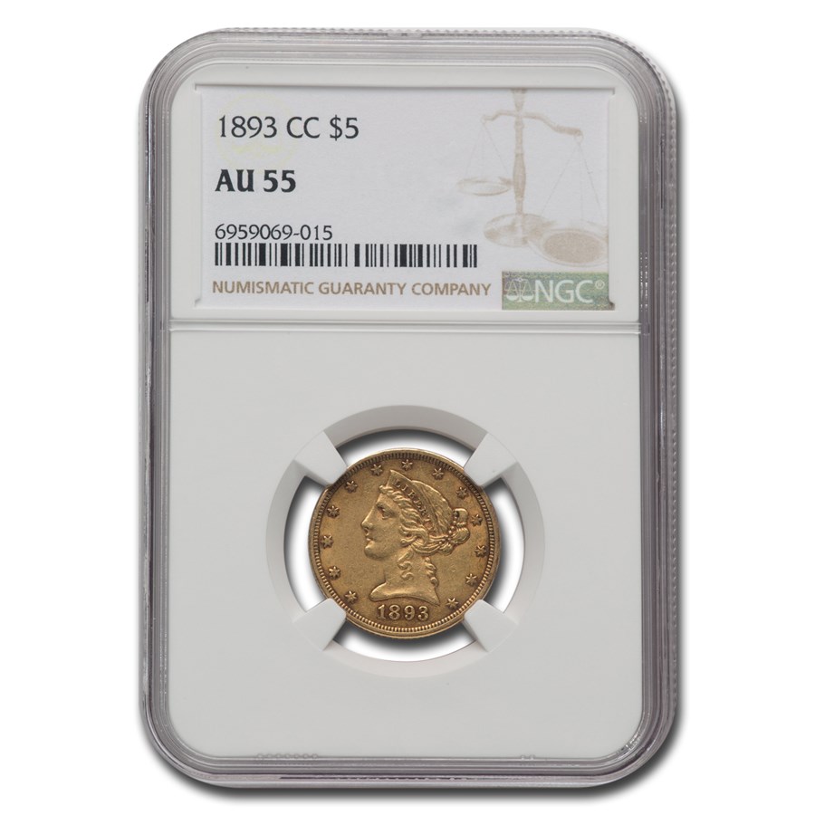 1893-CC $5 Liberty Gold Half Eagle AU-55 NGC