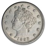 1893 Liberty Head V Nickel AU
