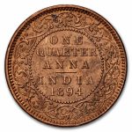 1894 British India Copper 1/4 Anna BU